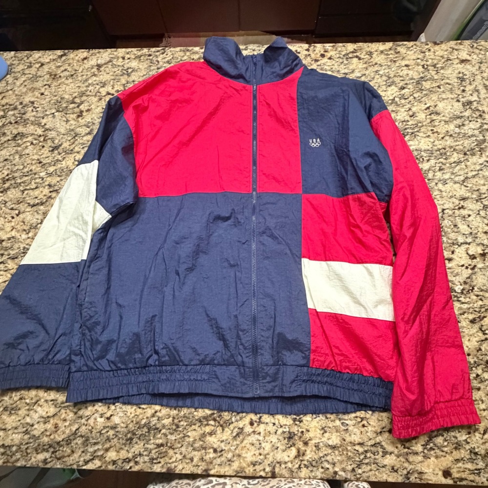 Vintage Olympic Windbreaker Jacket Red White Blue Full Zip Mens XL JCPenney ws